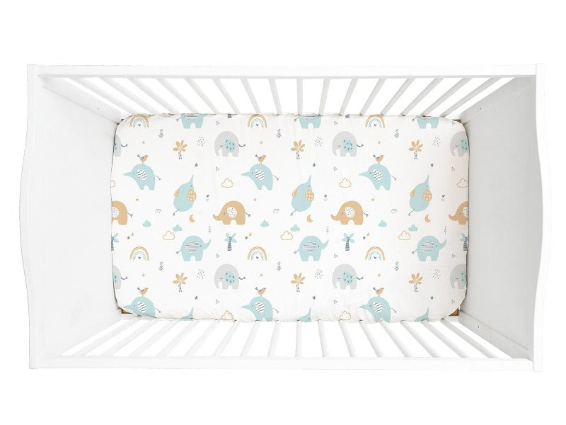 Animals Pattern Crib Sheets Elephant Sage