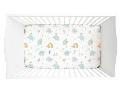 Animals Pattern Crib Sheets Elephant Sage