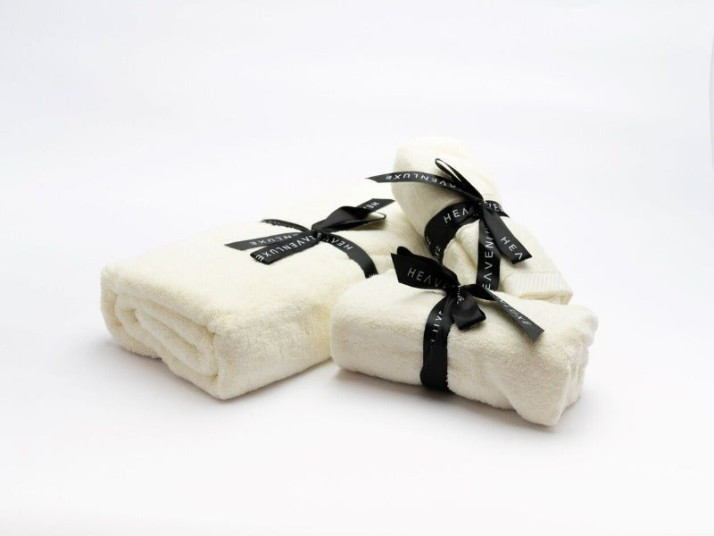 yellow towel set wrapped ribbon